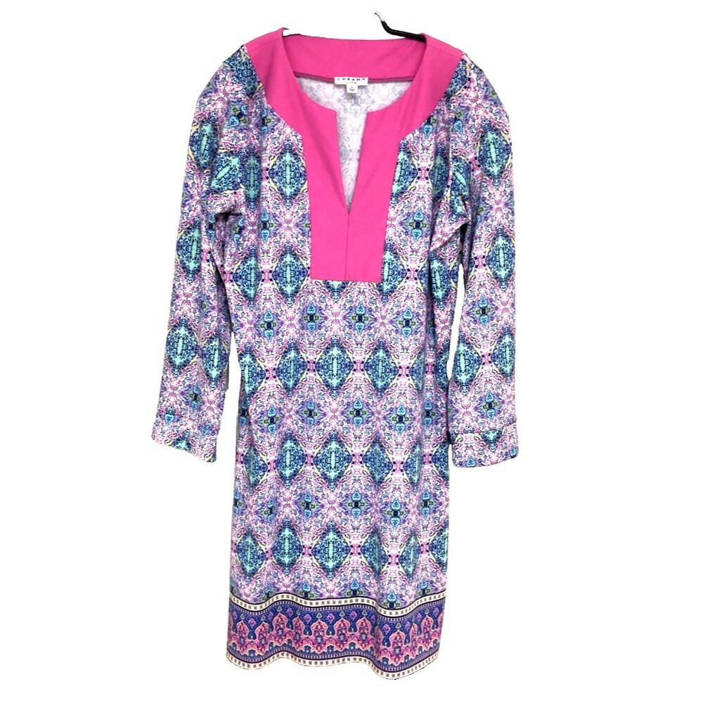 Cabana Life Womens S Napa Shift‎ Dress Pink Blue UPF Beachy Coastal Cover Up